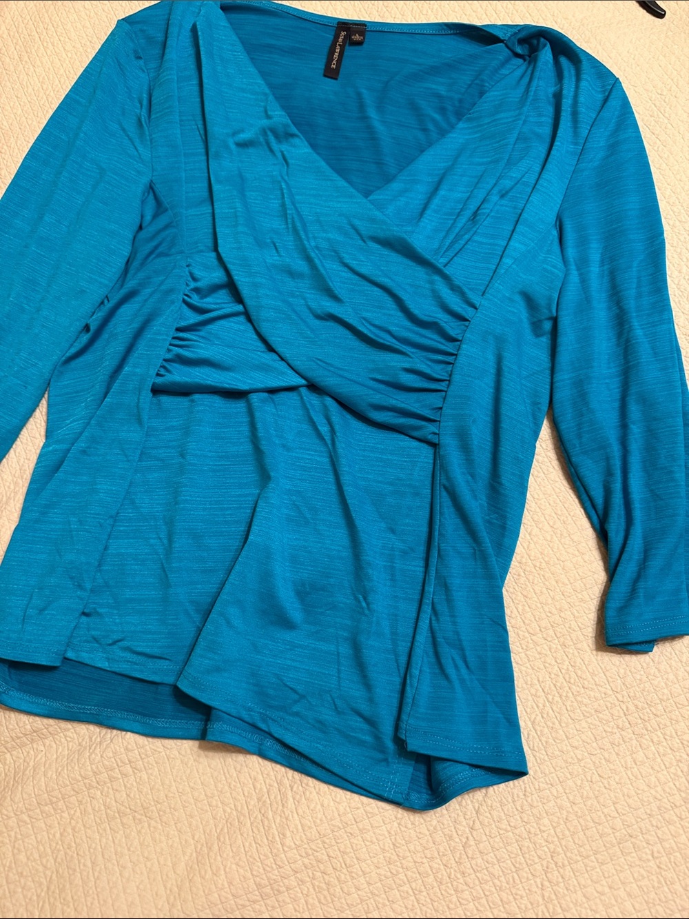 Susan Lawrence Turquoise Wrap-Front Long Sleeve Top